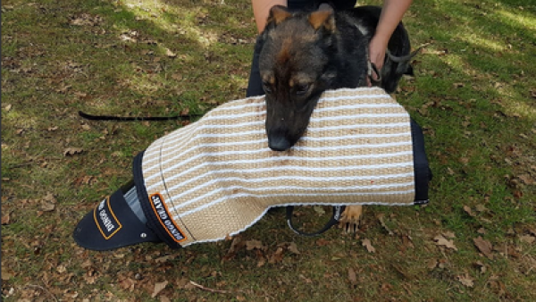 Harte Juteauflage mit Tragegriff für Schutzhandschuh Rocky Links